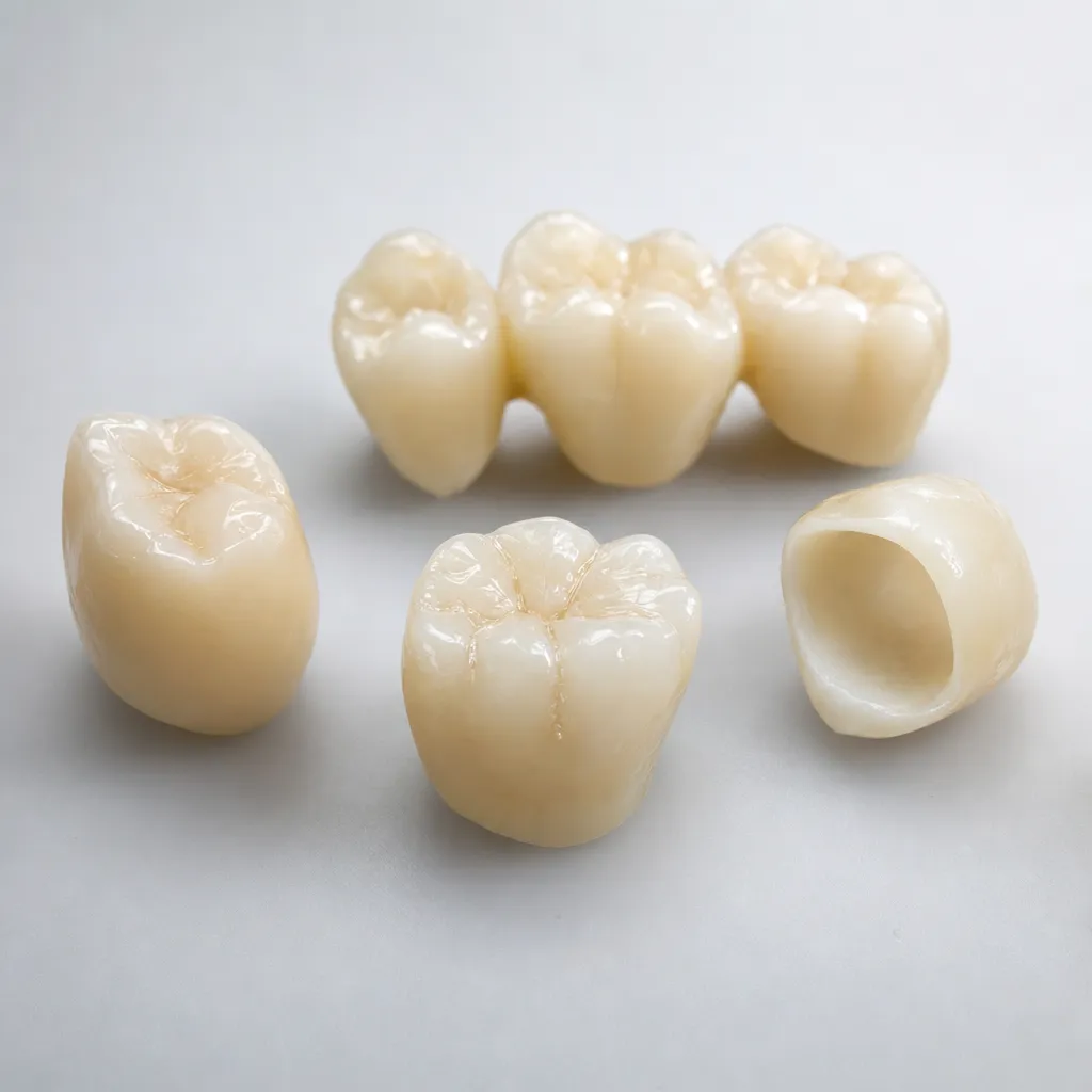 Zirconia and lithium-disilicate dental crowns with a three-unit ceramic bridge